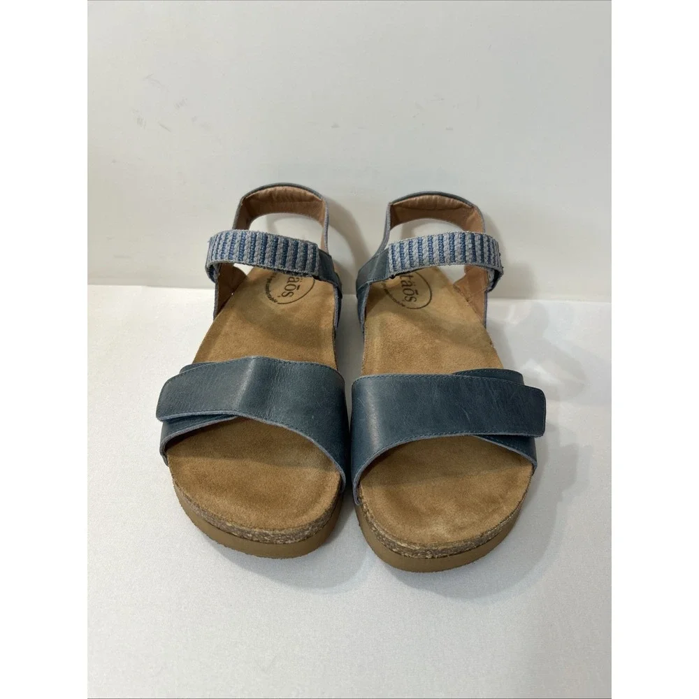 Taos Footwear Women's Symbol Petrol Blue Sandal 8 Cork Leather Suede Comfort